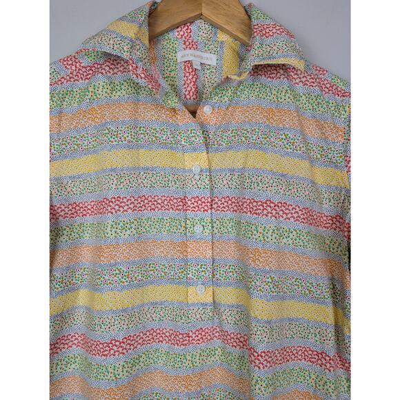 Ann Mashburn Floral Stripe Popover Cotton Blouse S - Picture 2 of 9